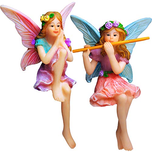 Mood Lab Fairy Garden - Miniature Fairies Figurines - Sitting Girls Set of 2 pcs - for Outdoor or House Decor Statue Kit