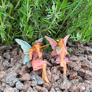 Mood Lab Fairy Garden - Miniature Fairies Figurines - Sitting Girls Set of 2 pcs - for Outdoor or House Decor Statue Kit