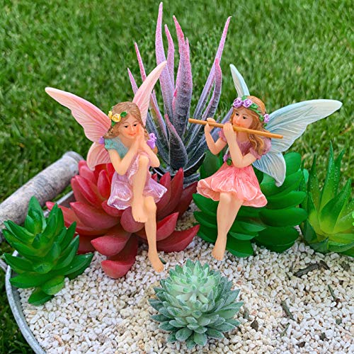 Mood Lab Fairy Garden - Miniature Fairies Figurines - Sitting Girls Set of 2 pcs - for Outdoor or House Decor Statue Kit