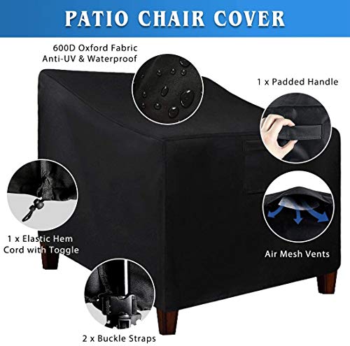 LadyRosian Patio Chair Covers - 2 Pack 600D Heavy Duty Oxford Lounge Deep Seat Cover,100% Waterproof Patio Furniture Covers, Outdoor Chair Covers UV All Weather Protection (Black, 35" x 38" x 31")