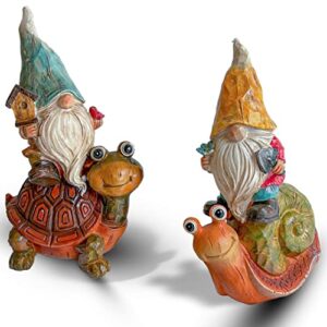 billioncolor outdoor garden gnome| gnome with turtle and snail |yard decor|patio and lawn decoration| spring yard decor | housewarming gift|mothers day garden gift |resin gnome 7.5 inches