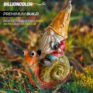 BILLIONCOLOR Outdoor Garden gnome| Gnome with turtle and snail |yard decor|Patio and Lawn decoration| Spring yard decor | Housewarming gift|Mothers day garden gift |Resin Gnome 7.5 Inches