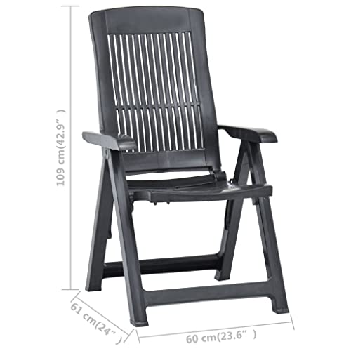 vidaXL 2X Patio Reclining Chair Garden Outdoor Balcony Terrace Lounge Dining Dinner Folding Foldable Seating Bistro Chairs Plastic Anthracite