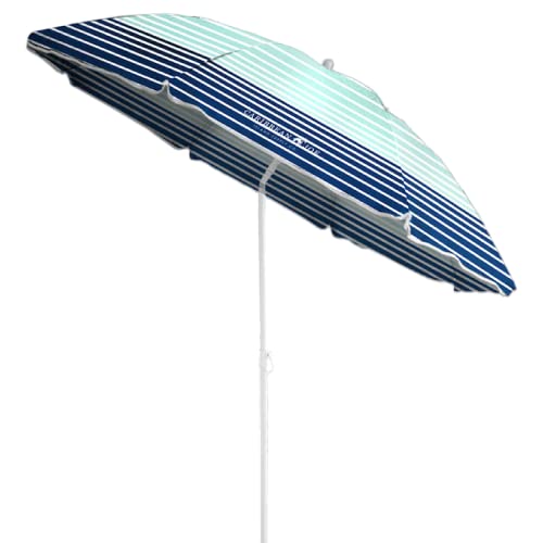 Caribbean Joe Chaby International Portable, Adjustable Tilt Beach Umbrella with UV Protection | Vented Canopy, Built-in Sand Screw Anchor, Carry Bag | 6 FT (Horizon Stripe) (CJ-UV72HS)