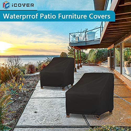 iCOVER Patio Chair Cover, 210D Lightweight Waterproof Cover for Deep Seat Armchair Lounge, Buckles Drawstring Design