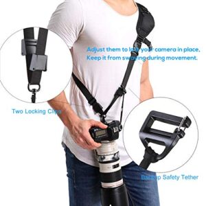 waka Camera Neck Strap with Quick Release, Safety Tether and Underarm Strap, Adjustable Camera Shoulder Sling Strap for Nikon Canon Sony Fuji DSLR Camera, Black