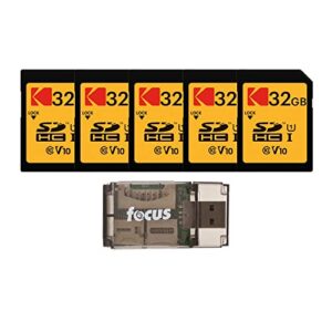 kodak 32gb class 10 uhs-i u1 sdhc memory card (5-pack) bundle with all-in-one usb card reader (6 items)
