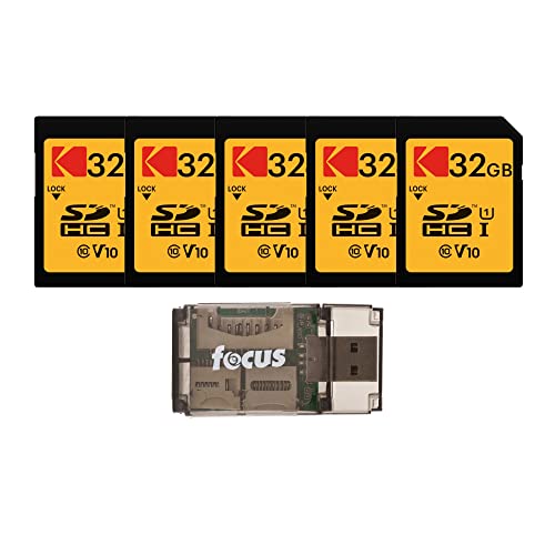 Kodak 32GB Class 10 UHS-I U1 SDHC Memory Card (5-Pack) Bundle with All-in-One USB Card Reader (6 Items)