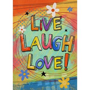 selmad live laugh love inspirational decorative burlap garden flag, colorful positive home yard small outdoor decor, motivational floral spring outside decoration double sided 12 x 18