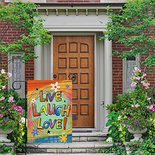 Selmad Live Laugh Love Inspirational Decorative Burlap Garden Flag, Colorful Positive Home Yard Small Outdoor Decor, Motivational Floral Spring Outside Decoration Double Sided 12 x 18