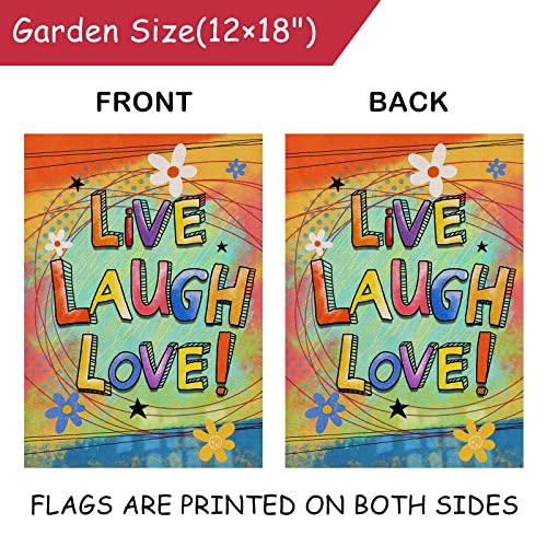 Selmad Live Laugh Love Inspirational Decorative Burlap Garden Flag, Colorful Positive Home Yard Small Outdoor Decor, Motivational Floral Spring Outside Decoration Double Sided 12 x 18