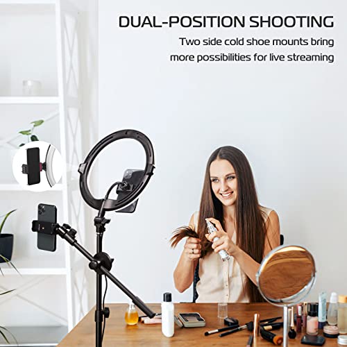 ULANZI Overhead 11" RGB Selfie Ring Light with Stand & Phone Holder, 68" Extendable Light Stand Kit w/ Overhead Arm, 3200k-6500K Dimmable Light for Video Recording, Live Streaming, Portrait & Makeup