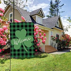 St. Patrick's Day Garden Flag Vertical Double Sided Buffalo Plaid Burlap Shamrock Garden Flag, St Patricks Day Holiday Yard Home Outdoor Decoration 12.5 x 18 Inch