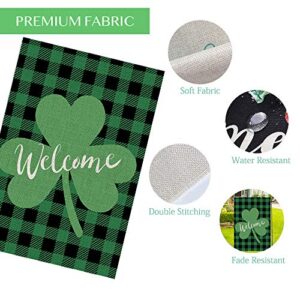 St. Patrick's Day Garden Flag Vertical Double Sided Buffalo Plaid Burlap Shamrock Garden Flag, St Patricks Day Holiday Yard Home Outdoor Decoration 12.5 x 18 Inch