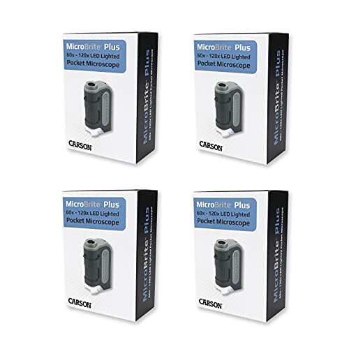 Carson MicroBrite Plus 60x-120x Power LED Lighted Pocket Microscope - Set of 4 (MM-300MU),Black/Grey