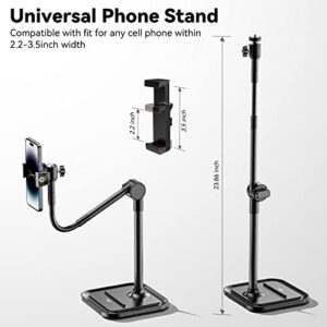 Webcam Stand with Phone Holder, 2 in 1 Adjustable Flexible Gooseneck Camera Mount Desktop Stand with Cell Phone Clamp for Logitech C922 C930e C920S C920 C615, Brio 4K, Gopro Hero and Other Devices