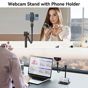 Webcam Stand with Phone Holder, 2 in 1 Adjustable Flexible Gooseneck Camera Mount Desktop Stand with Cell Phone Clamp for Logitech C922 C930e C920S C920 C615, Brio 4K, Gopro Hero and Other Devices
