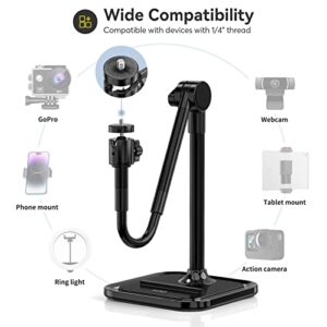 Webcam Stand with Phone Holder, 2 in 1 Adjustable Flexible Gooseneck Camera Mount Desktop Stand with Cell Phone Clamp for Logitech C922 C930e C920S C920 C615, Brio 4K, Gopro Hero and Other Devices