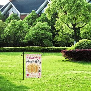 Happy 50th Anniversary Garden Flag, Cheers to 50 Years Loved Yard Flag Vertical Premium Burlap Rustic Wedding Anniversary Celebration Banner for Farmhouse Outside Outdoor Sign Double Sided, 12" x 18"