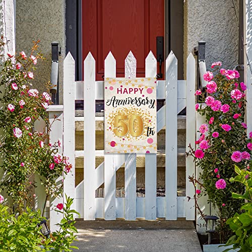 Happy 50th Anniversary Garden Flag, Cheers to 50 Years Loved Yard Flag Vertical Premium Burlap Rustic Wedding Anniversary Celebration Banner for Farmhouse Outside Outdoor Sign Double Sided, 12" x 18"