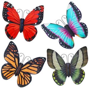 foxany metal butterfly wall art, 4 pack wall decor sculpture, hanging for indoor & outdoor, garden statues hanging for indoor/outdoor/yard/lawn/garden/patio, set of 4 cute butterfly
