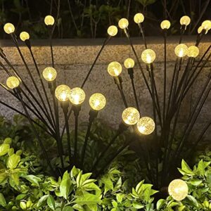 solar garden lights, 4 pack 8led new upgraded solar firefly glass ball swaying lights outdoor waterproof, 2 modes solar outdoor lights garden decorative light yard patio pathway decoration, warm white