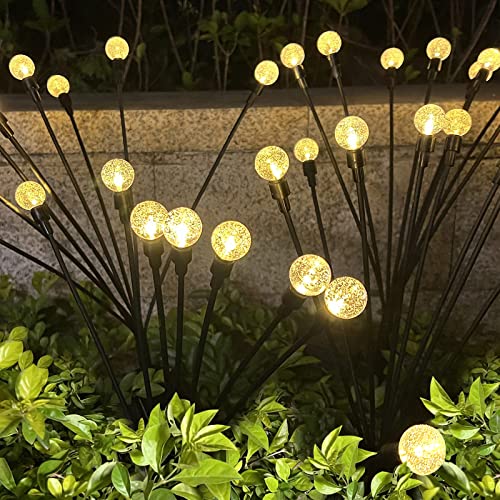 Solar Garden Lights, 4 Pack 8LED New Upgraded Solar Firefly Glass Ball Swaying Lights Outdoor Waterproof, 2 Modes Solar Outdoor Lights Garden Decorative Light Yard Patio Pathway Decoration, Warm White