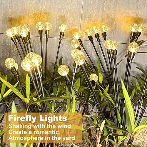 Solar Garden Lights, 4 Pack 8LED New Upgraded Solar Firefly Glass Ball Swaying Lights Outdoor Waterproof, 2 Modes Solar Outdoor Lights Garden Decorative Light Yard Patio Pathway Decoration, Warm White