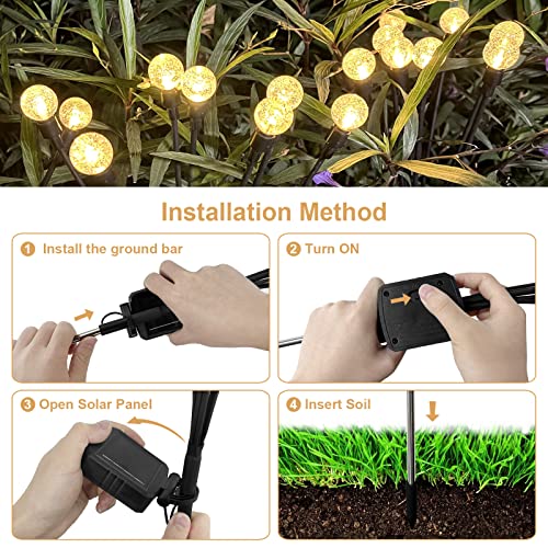 Solar Garden Lights, 4 Pack 8LED New Upgraded Solar Firefly Glass Ball Swaying Lights Outdoor Waterproof, 2 Modes Solar Outdoor Lights Garden Decorative Light Yard Patio Pathway Decoration, Warm White