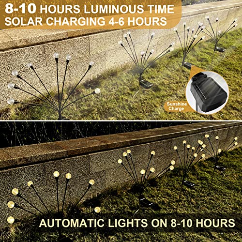 Solar Garden Lights, 4 Pack 8LED New Upgraded Solar Firefly Glass Ball Swaying Lights Outdoor Waterproof, 2 Modes Solar Outdoor Lights Garden Decorative Light Yard Patio Pathway Decoration, Warm White