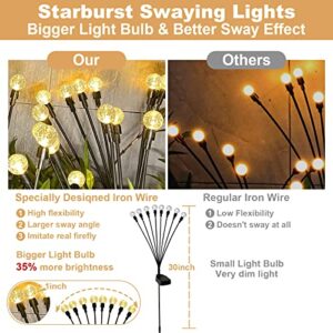 Solar Garden Lights, 4 Pack 8LED New Upgraded Solar Firefly Glass Ball Swaying Lights Outdoor Waterproof, 2 Modes Solar Outdoor Lights Garden Decorative Light Yard Patio Pathway Decoration, Warm White