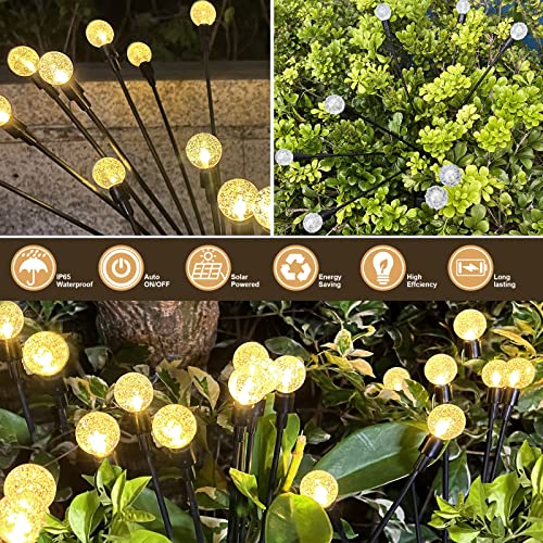 Solar Garden Lights, 4 Pack 8LED New Upgraded Solar Firefly Glass Ball Swaying Lights Outdoor Waterproof, 2 Modes Solar Outdoor Lights Garden Decorative Light Yard Patio Pathway Decoration, Warm White