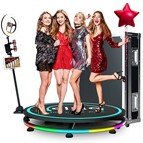 OLYLO 360 Photo Booth Machine 100cm with Software for Parties with Ring Light,Flight Case,Free Logo Customization,5 People Stand on APP Remote Control Automatic Slow Motion 360 Spin Camera Video Booth