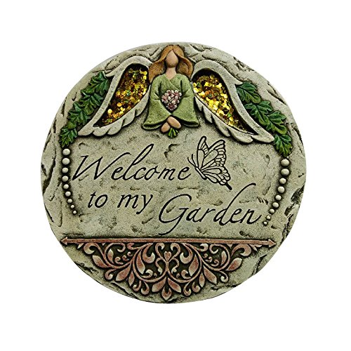 Comfy Hour 10" Concrete Angel Welcome to My Garde Stone for Outdoor Garden Decoration, Multicolor, Spring in Garden Collection