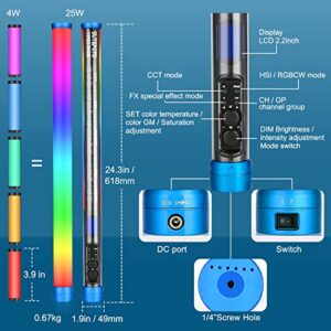 [2021 upgraded] Large Handheld Light Wand, 2600 lumens RGB LED Video Light 360° Full colors, 24.3" Tube Light for Photography Light Stick, CRI 98+, 2800K-10000K /Rechargeable Battery /LCD Display