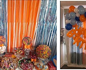 2 Pack Foil Metallic Fringe Curtains for Party Decorations Blue Orange Curtain Backdrop for 3 4 5 Years Old Boys Girls