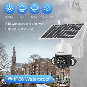 WITSECTECH 4G LTE Cellular Security Camera with SIM(Verizon AT&T T-Mobile) Solar Outdoor Camera 2K Live Video，360° PTZ，Night Vision,Spotlight，PIR Motion Alerts，Cloud Storage- No WiFi Camera