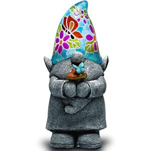 yiosax easter outdoor garden decor-larger luminous gnomes satues with solar powered lights christmas funny knomes for patio yard lawn porch ornament decorations gift(11.97″ tall)