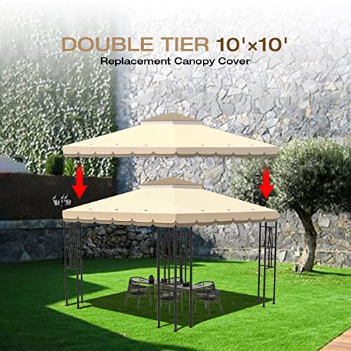 DesiDear 10x10 Canopy Replacement Top Canopy Cover Replacement 10x10 FT Double Tiered Gazebo Covers for Yard Patio Garden Canopy Sunshade (Double Lace)