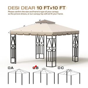 DesiDear 10x10 Canopy Replacement Top Canopy Cover Replacement 10x10 FT Double Tiered Gazebo Covers for Yard Patio Garden Canopy Sunshade (Double Lace)