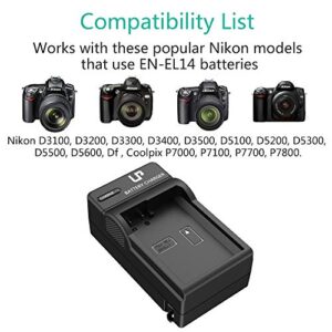 LP EN-EL14 EN EL14a Battery Charger, Charger Compatible with Nikon D3500, D5600, D3300, D5100, D5500, D3100, D3200, D5200, D5300, D3400, DF, Coolpix P7000, P7100, P7700, P7800 Cameras & More