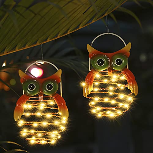 Tomshine Owl Solar Lights Outdoor, Pineapple Hanging Solar Lanterns, Metal Waterproof Solar Garden Lights Decorative for Pathway,Yard, Lawn 2 Pack