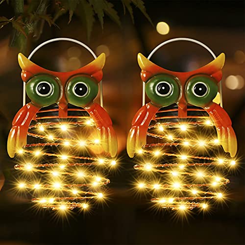 Tomshine Owl Solar Lights Outdoor, Pineapple Hanging Solar Lanterns, Metal Waterproof Solar Garden Lights Decorative for Pathway,Yard, Lawn 2 Pack