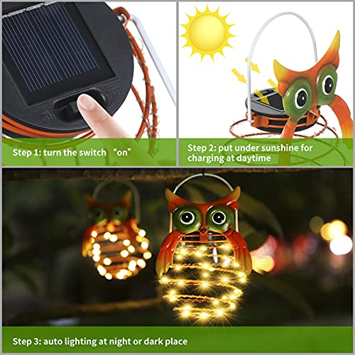 Tomshine Owl Solar Lights Outdoor, Pineapple Hanging Solar Lanterns, Metal Waterproof Solar Garden Lights Decorative for Pathway,Yard, Lawn 2 Pack