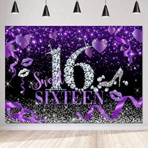sensfun sweet 16 silver purple bokeh glitter backdrop 7x5ft for girls happy 16th birthday party decorations banner diamonds high heels sweet sixteen photography photo booth props supplies background