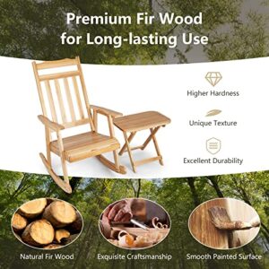 Tangkula 2 Pieces Patio Rocking Chair & Table Set, Solid Fir Wood Rocker with Folding Side Table, Indoor Outdoor Rocking Bistro Set for Balcony, Porch, Backyard, Garden, Natural