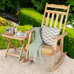 Tangkula 2 Pieces Patio Rocking Chair & Table Set, Solid Fir Wood Rocker with Folding Side Table, Indoor Outdoor Rocking Bistro Set for Balcony, Porch, Backyard, Garden, Natural