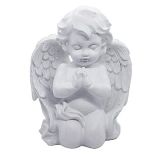 kneeling praying cherub angel statue figurine indoor outdoor home garden guardian decorative church boy girl baptism wings angel statue sculpture memorial statue, white, 6.25″ x 5″