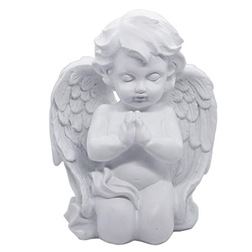 Kneeling Praying Cherub Angel Statue Figurine Indoor Outdoor Home Garden Guardian Decorative Church Boy Girl Baptism Wings Angel Statue Sculpture Memorial Statue, White, 6.25" x 5"