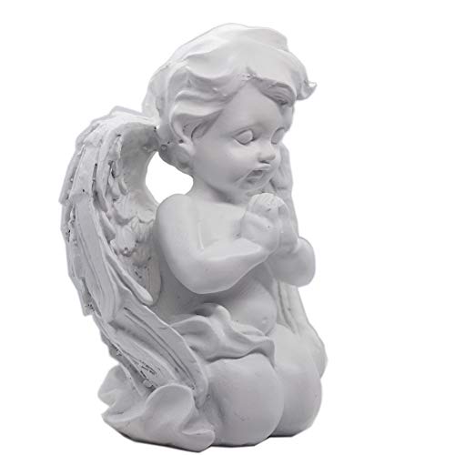 Kneeling Praying Cherub Angel Statue Figurine Indoor Outdoor Home Garden Guardian Decorative Church Boy Girl Baptism Wings Angel Statue Sculpture Memorial Statue, White, 6.25" x 5"